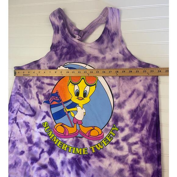 Vintage 90s 1997 Looney Tunes Summertime Tweety Bird Tie Dye Cover Up Dress OSFM - Picture 6 of 10